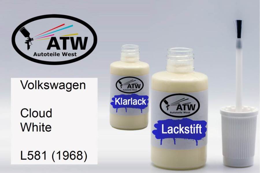 Volkswagen, Cloud White, L581 (1968): 20ml Lackstift + 20ml Klarlack - Set, von ATW Autoteile West.